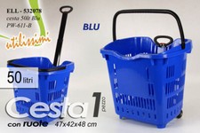 CARRELLO SPESA TROLLEY CESTINO Supermercato MAXI CESTA Cestino MARKET BLU 50 LT