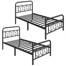 Set di 2 Struttura Letto Singolo in Ferro Battuto a Doghe Testiera a Rombi