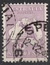 SG10 Sn:#9 1913 9d AUSTRALIA edizione canguro e mappa, corona larga, usato LH
