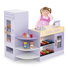 Set giocattolo gioco supermercato in legno per bambini negozio di alimentari playset con banco cassa
