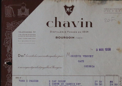Facture 1938 bourgoin - bourgoin, isère