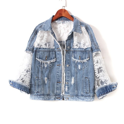Cappotto giacca denim pizzo