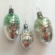 3 antiche ghiande natalizie vintage in vetro URSS decorazioni natalizie vecch...