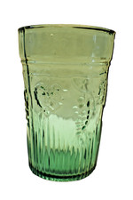 Vintage 1950s Verde Pressato Vetro Tumbler Con Goffrato Uva Indiano Mid-Cent " R