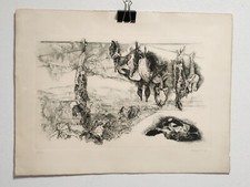 Incisione Litografia Acquaforte   Firmata Renzo Vespignani 60x46  vintage Q169
