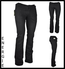 Energie pantaloni jeans a zampa da donna elasticizzati vita bassa neri invernali