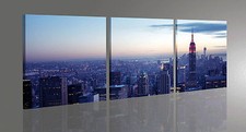 Quadro Moderno 3 pz. NEW YORK SKYLINE CM 50x150 CITTA' STAMPA SU TELA CANVAS