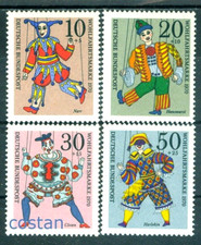 1970 Monaco Teatro delle marionette/burattini, clown, arlecchino, bufoon, Germania, 650 MNH