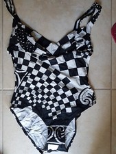 Lotto 1372 costume donna mare piscina IN bianco e nero quadri tg.48