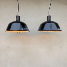 Lampade (2) industriali Vintage sospensione smaltate Est Europa (diametro 36)