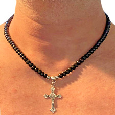Collana rosario legno nero con croce da uomo catenina donna regolabile lunga