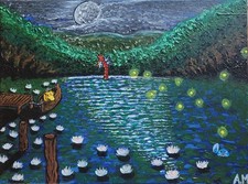 quadro dipinto a mano Pokemon Gyarados Rosso Lago D'ira Psyduck Poliwag