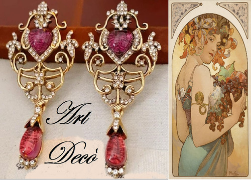 Orecchini cuore art deco - art, deco'