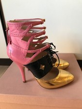 MIU MIU tricolore colorblock tacco alto décolleté stivaletti stivali rosa oro nero