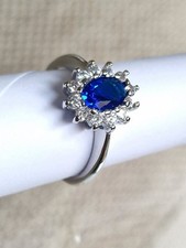 Anello + Pendente con Zaffiro e Brillantini SINTETICI in argento 925 ANALLERGICO