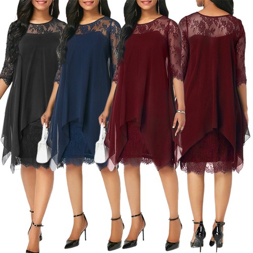 Abito midi donna pizzo chiffon - donna,