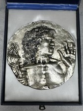 SCULTURA BASSORIEVO bronzo argentato EMILIO GRECO ARTE IL TEDOFORO CONI  Ø 20CM