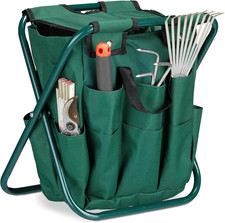 Sgabello Con Portautensili Da Giardino, Contenitore Accessori Giardinaggio, Pieg