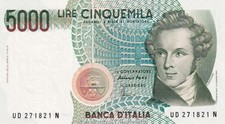 A6 - Repubblica Italiana - 5000 Lire Bellini 1996 - FDS / UNC da Mazzetta