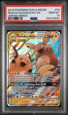 PSA 10 2019 POKEMON SOLE E LUNA MENTI UNIFICATE #54 RAICHU & ALOLAN RAICHU GX