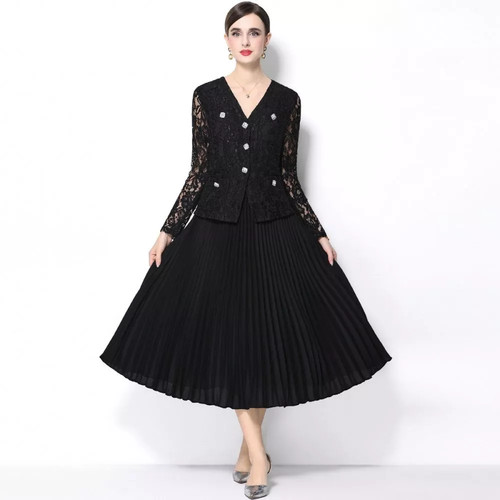 Abito elegante nero pizzo - nero, in