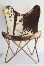 sedia farfalla pelle marrone e bianca, rivestimento con struttura pieghevole oro