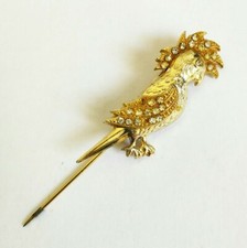 Spilla da giacca Bigiotteria Vintage Anni 80 metallo dorato argentato pappagallo