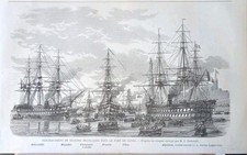 Stampa antica 1859 Genova Francesi sbarcano a Genova II Guerra Indipendenza 
