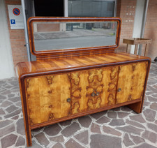 Grande credenza con specchiera art deco in noce e radica anno 1940 da restaurare