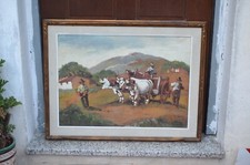 N4257 QUADRO DIPINTO CAMPAGNA CARRO CON BUOI 50X70 OLIO SU TELA A. NARDI