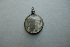 Antico Ciondolo portafoto vetro molato bombato e Argento fine'800 Ø25mm apribile