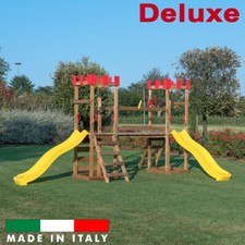Scivolo in legno Parco Giochi Struttura 2 Torri Sole con ponte di collegamento