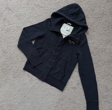 Giacca felpa uomo Y2K Abercrombie & Fitch blu navy con cappuccio e bottoni davanti nuova con etichette M