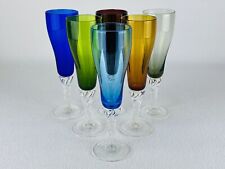 Vetro Murano Servizio 6 Bicchieri Flûte Colorati Calici Modernariato 1950
