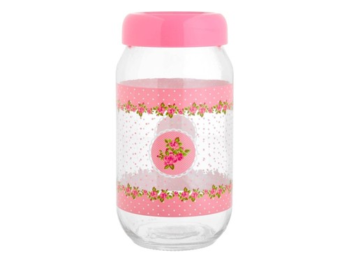 Barattolo vetro decoro rose - vetro,
