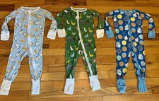 Lotto Little Sleepies - 3 uova pigiama bambù zip 6-12 mesi, fattoria, biscotti