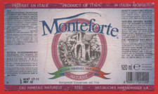 ETICHETTA ACQUA MINERALE NATURALE N°28 MONTEFORTE MONTESE MODENA 920ml