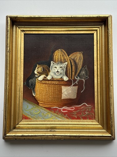Antico dipinto gatto gattino - dipinto,