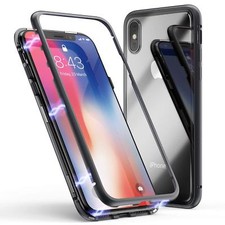 COVER Per Iphone X/XS MAX 7/8 6/6S Alluminio MAGNETICA con RETRO VETRO TEMPERATO
