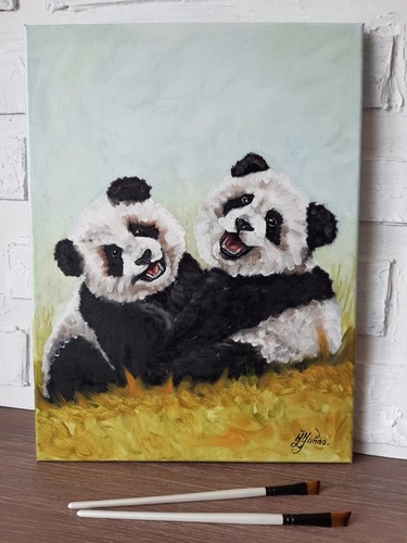 Baby pandas dipinto - pandas, olio