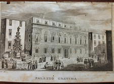 1850 INCISIONE CATANEO NAPOLI PALAZZO GRAVINA TRATTO DA DISEGNO DI CIULI