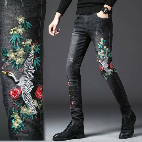 Pantaloni denim ricamati - denim,