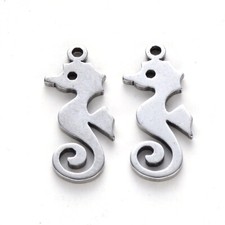 5pz ciondoli cavalluccio marino acciaio inox 17x7mm colore argento scuro bijoux