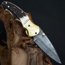 coltello Chiudibile fatto a mano in acciao dmasco forgiato Coltello chiudibile 