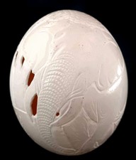 OSTRICH EGG CARVED WITH Elephant Artist Signed Hand Carved Ostrich Egg Decorated