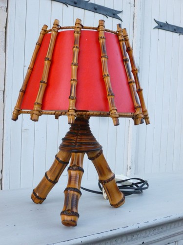 Lampe bambou rotin vintage - lampe,