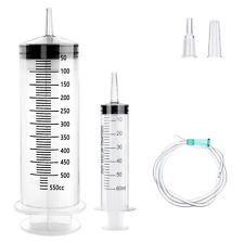 2 siringhe 1 siringa grande 500ml + 1 siringa da 60ml con tubo flessibile irr...