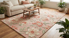 Tappeto in lana con fiori rosa