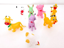 FUNNY FARM ANIMALS 70s Hk 8 animaletti animali fattoria plastica vintage