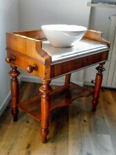 Mobile Consolle in legno noce e marmo adattata a mobile lavabo per bagno.